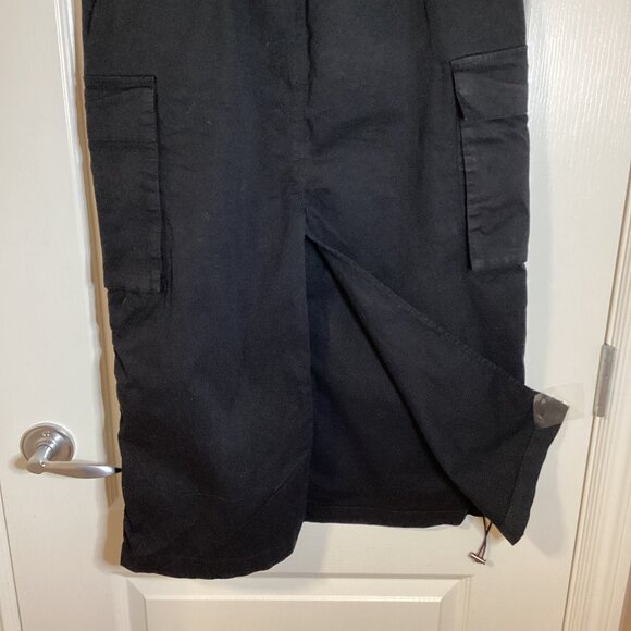 Women's Black Maxi Cargo Skirt Utility Pockets Back Slit Casual Goth Witchy - Picture 9 of 10